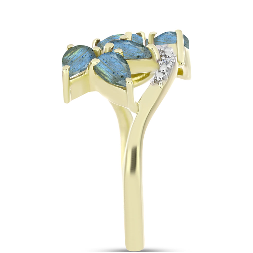 Inel din Argint 925 Placat cu Aur ( 2.95 grame ) cu Labradorit și Topaz Alb 1.26 Carate