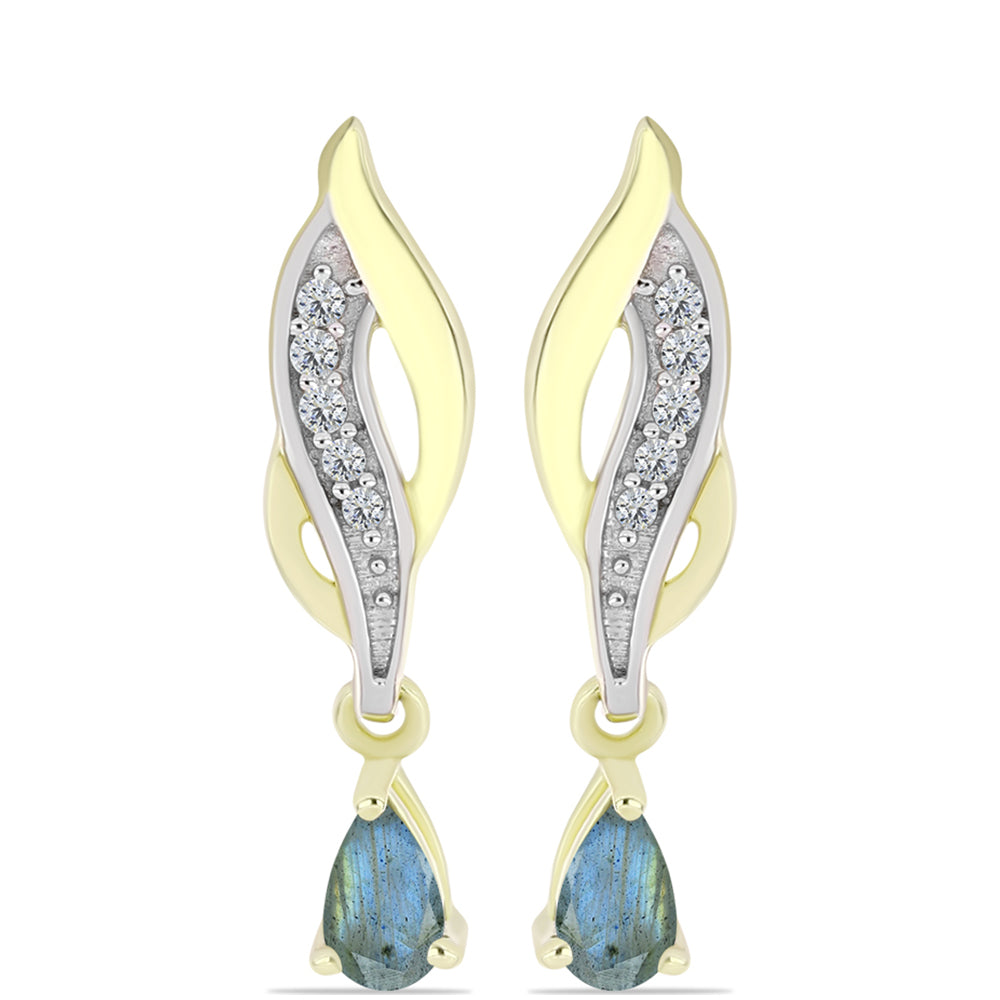 Cercei din Argint 925 Placat cu Aur ( 2.61 grame ) cu Labradorit și Topaz Alb 0.5 Carate 1 