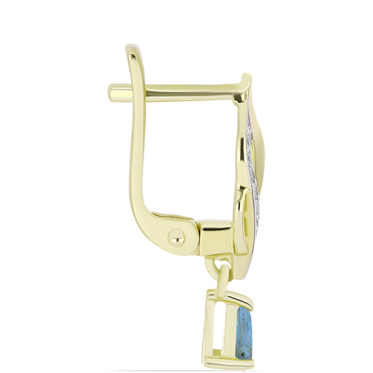 Cercei din Argint 925 Placat cu Aur ( 2.61 grame ) cu Labradorit și Topaz Alb 0.5 Carate