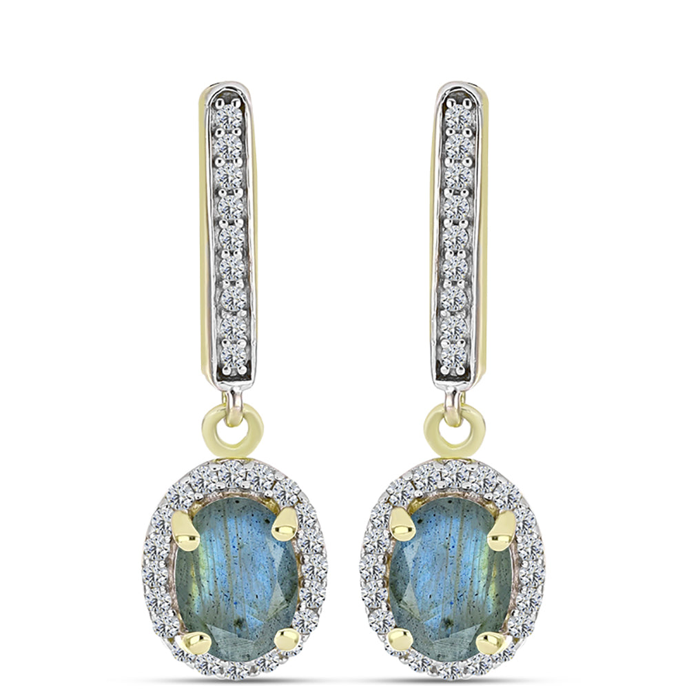 Cercei din Argint 925 Placat cu Aur ( 3.19 grame ) cu Labradorit și Topaz Alb 2.05 Carate 3 