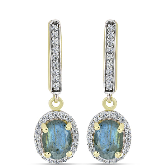 Cercei din Argint 925 Placat cu Aur ( 3.19 grame ) cu Labradorit și Topaz Alb 2.05 Carate