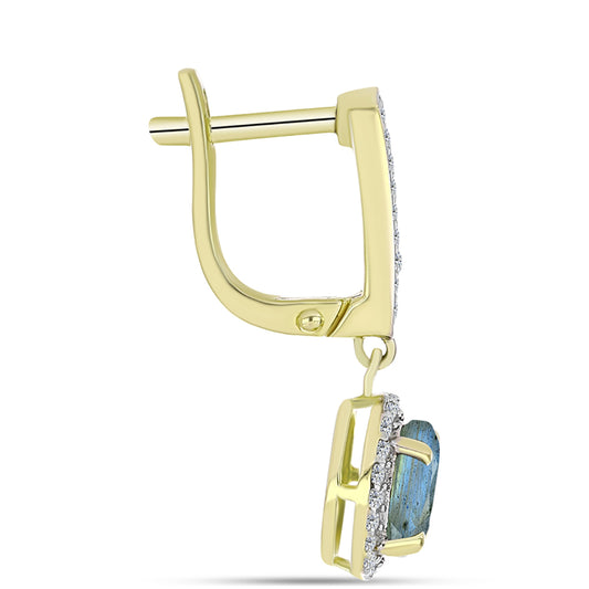 Cercei din Argint 925 Placat cu Aur ( 3.19 grame ) cu Labradorit și Topaz Alb 2.05 Carate