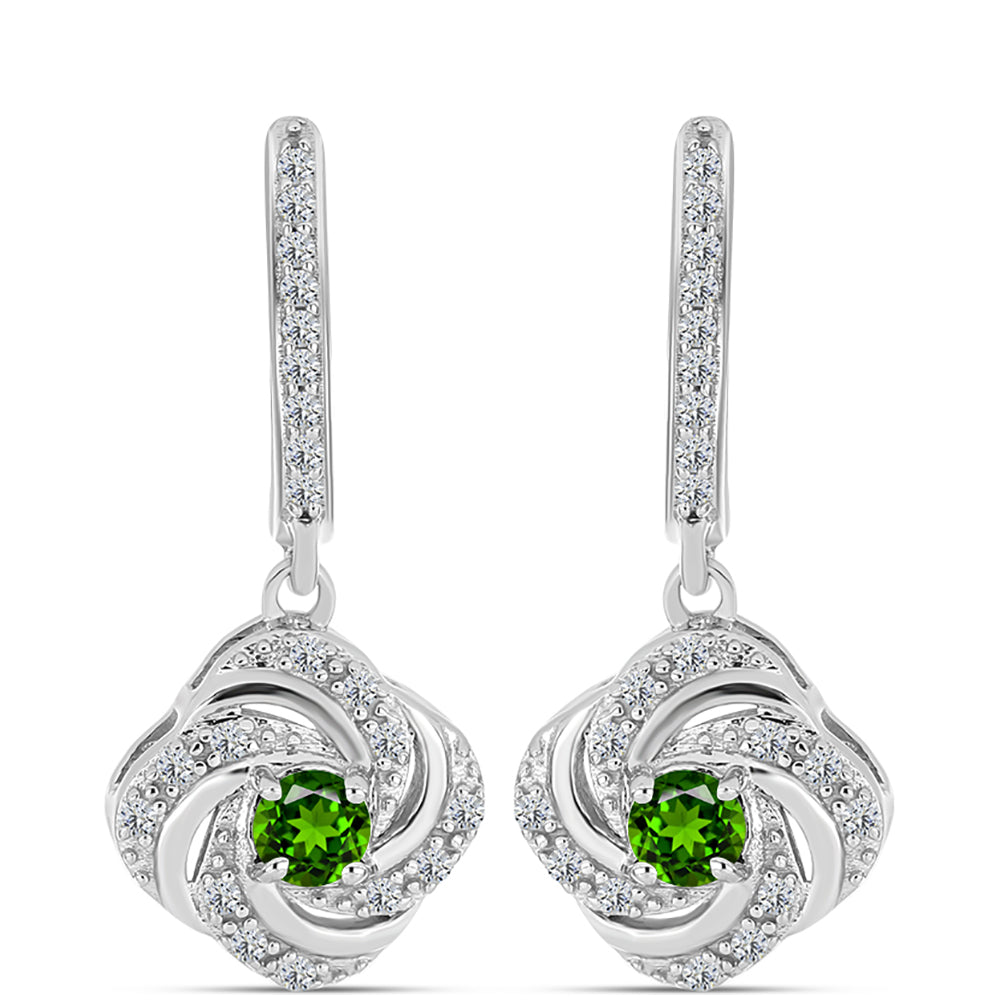 Cercei din Argint 925 ( 5.65 grame ) cu Cromdiopsid și Topaz Alb 0.97 Carate