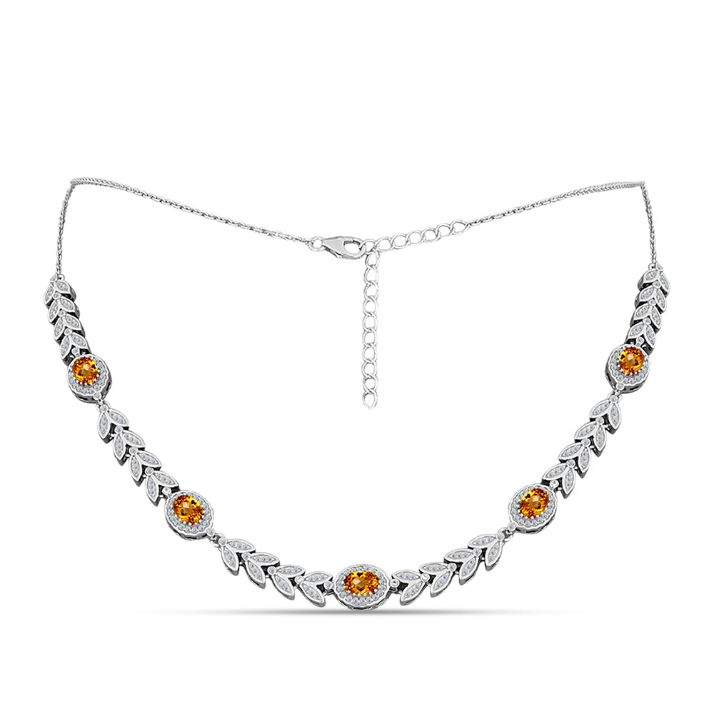 Colier din Argint 925 ( 19.01 grame ) cu Citrin Madeira și Topaz Alb 5.84 Carate