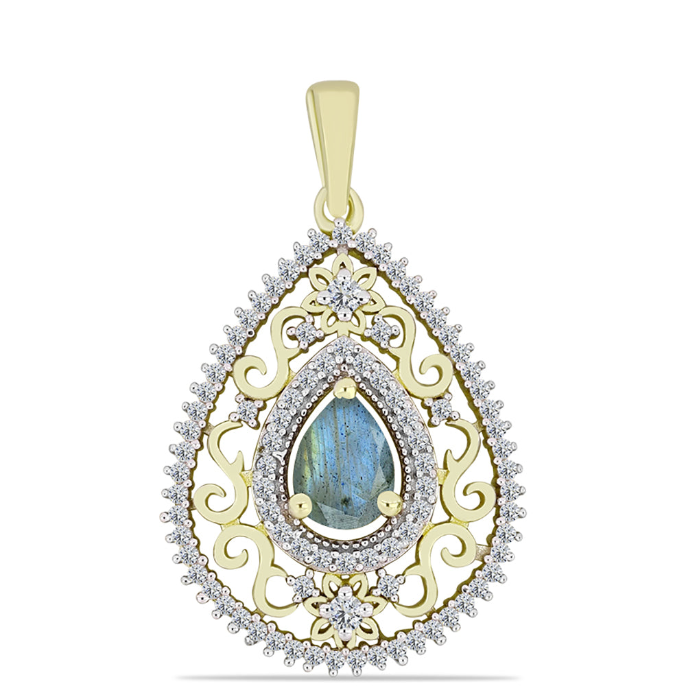 Pandantiv din Argint 925 Placat cu Aur ( 2.92 grame ) cu Labradorit și Topaz Alb 1.29 Carate 3 