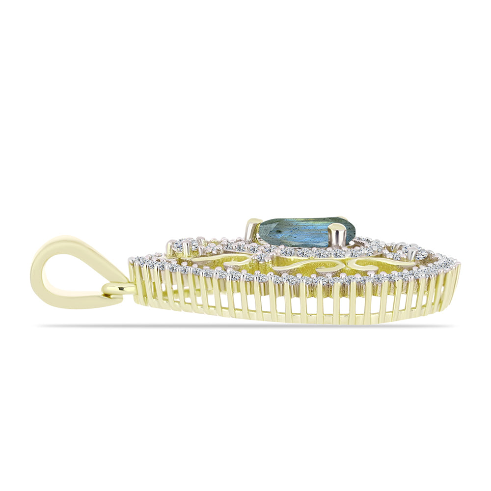 Pandantiv din Argint 925 Placat cu Aur ( 2.92 grame ) cu Labradorit și Topaz Alb 1.29 Carate 2 