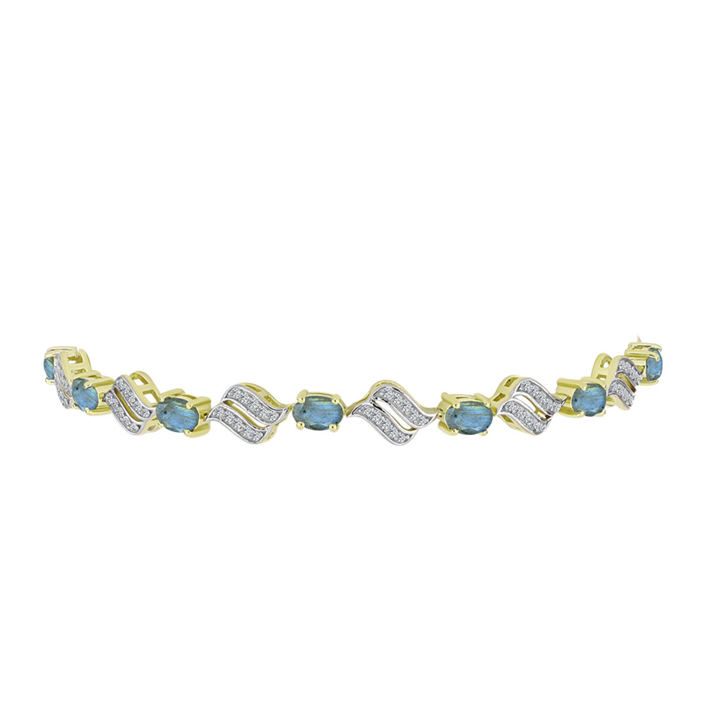 Brățară din Argint 925 Placat cu Aur ( 7.71 grame ) cu Labradorit și Topaz Alb 3.58 Carate