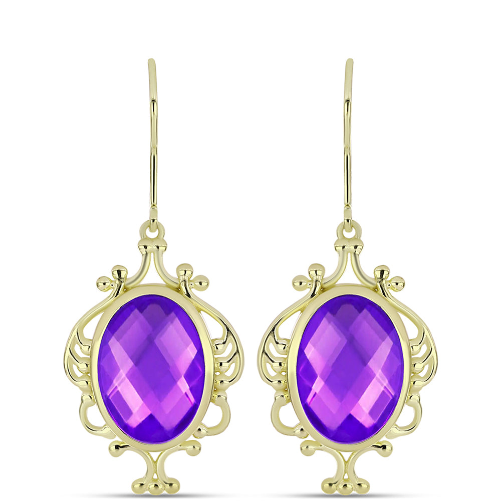 Cercei din Argint 925 Placat cu Aur ( 5.92 grame ) cu Agat Violet 9.7 Carate