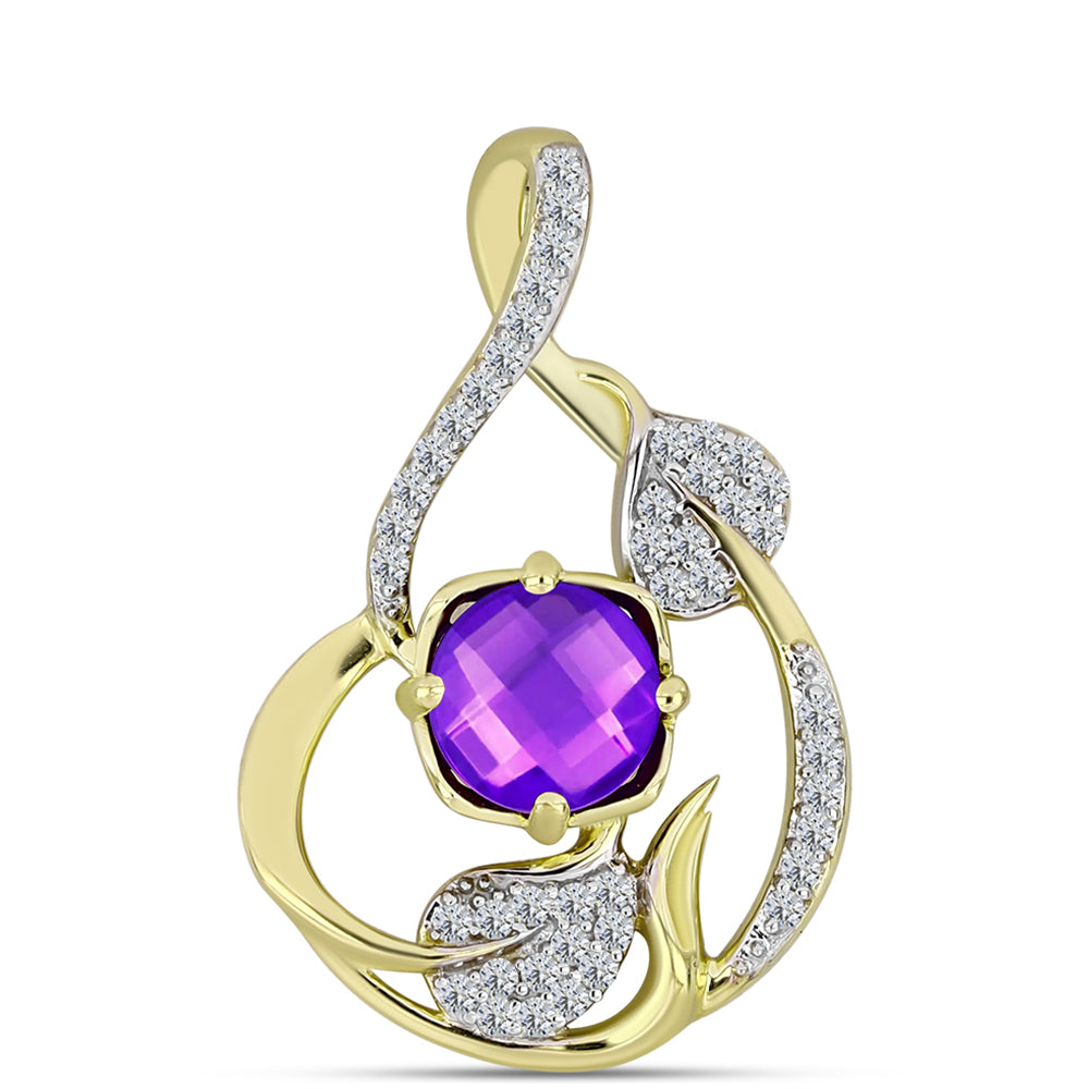 Pandantiv din Argint 925 Placat cu Aur ( 2.3 grame ) cu Agat Violet și Topaz Alb 1.51 Carate 1 
