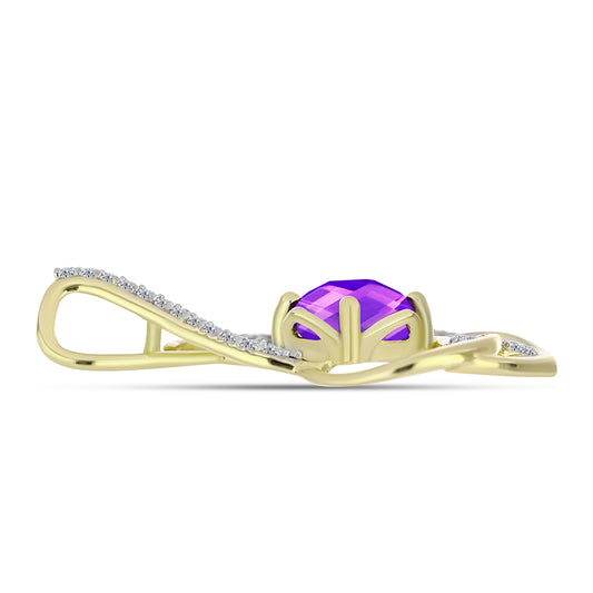 Pandantiv din Argint 925 Placat cu Aur ( 2.3 grame ) cu Agat Violet și Topaz Alb 1.51 Carate