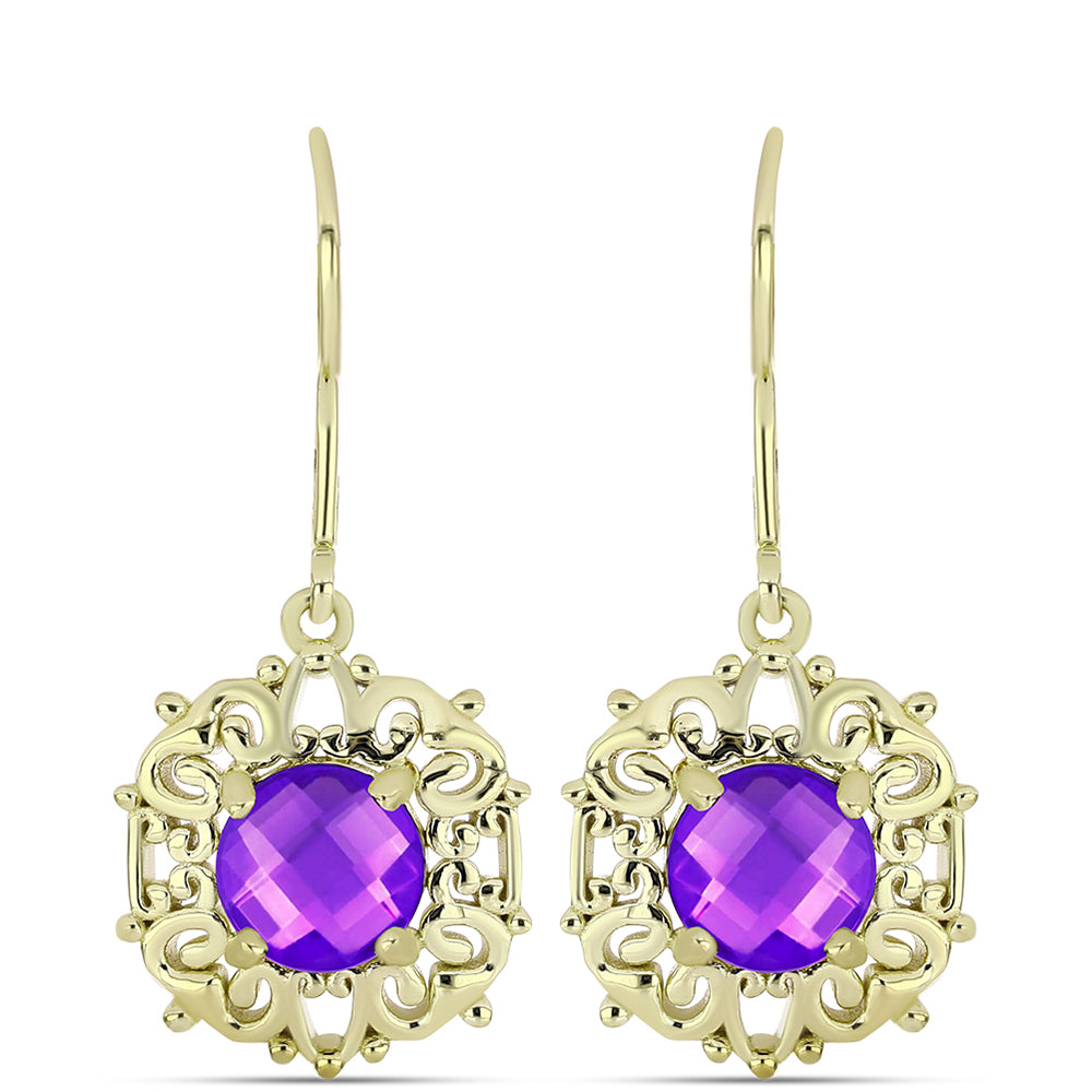 Cercei din Argint 925 Placat cu Aur ( 3.61 grame ) cu Agat Violet 2.49 Carate 1 