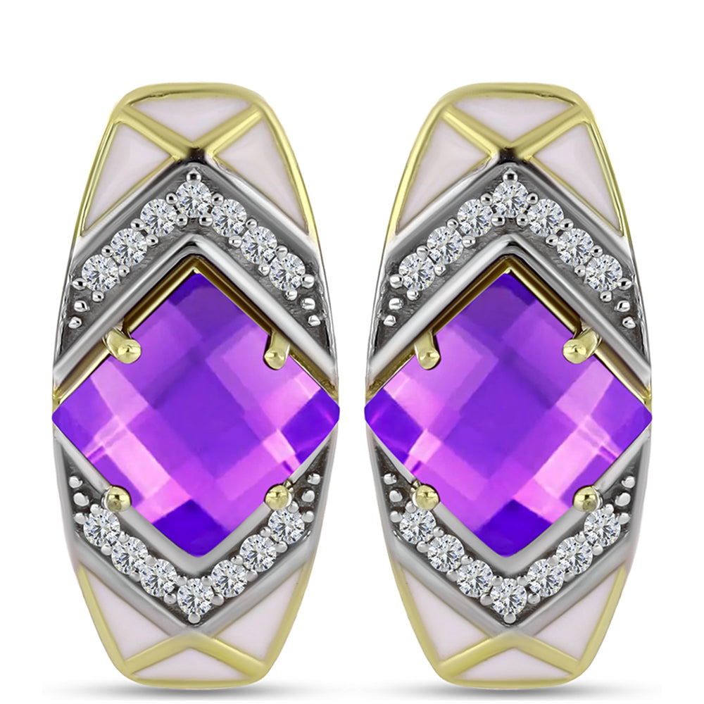 Cercei din Argint 925 Placat cu Aur ( 4.99 grame ) cu Agat Violet și Topaz Alb 2.39 Carate 1 