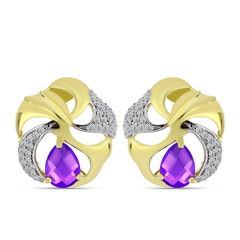 Cercei din Argint 925 Placat cu Aur ( 6.7 grame ) cu Agat Violet și Topaz Alb 2.72 Carate 1 