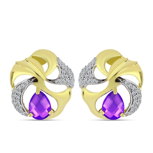 Cercei din Argint 925 Placat cu Aur ( 6.7 grame ) cu Agat Violet și Topaz Alb 2.72 Carate