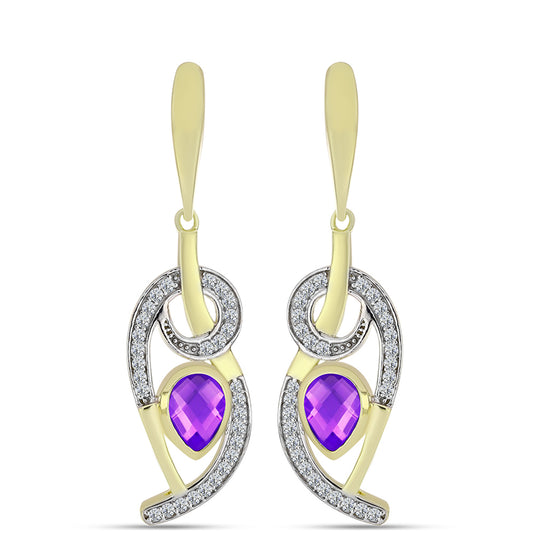 Cercei din Argint 925 Placat cu Aur ( 6.02 grame ) cu Agat Violet și Topaz Alb 1.83 Carate