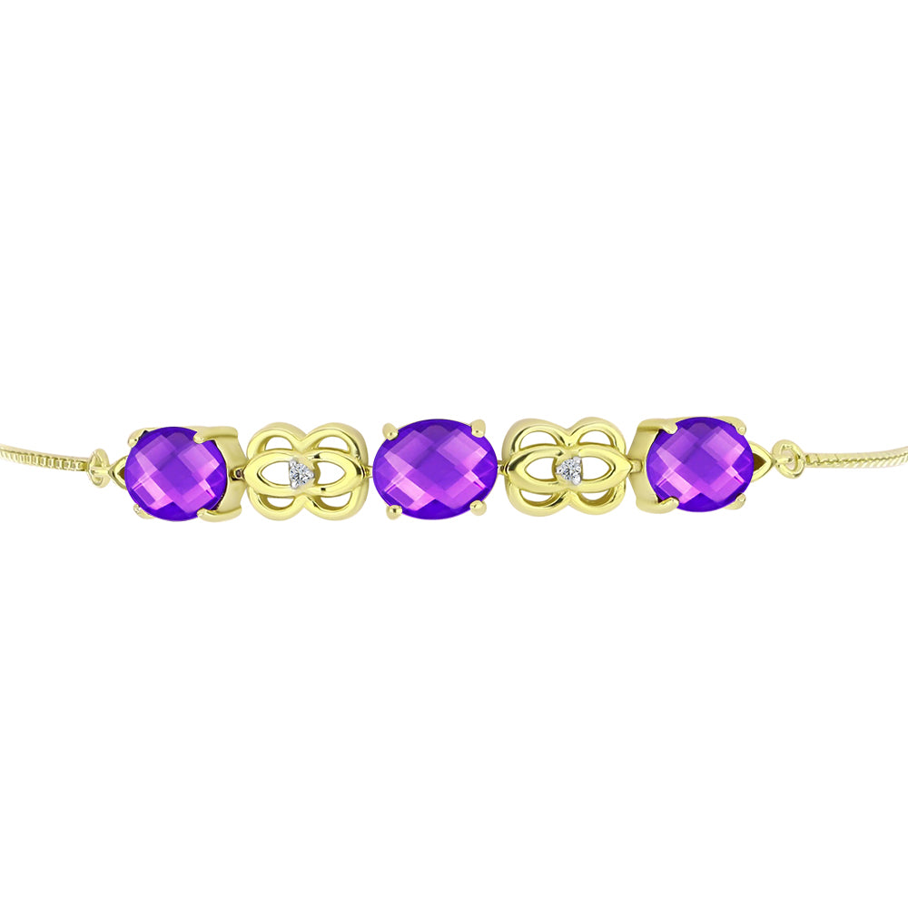 Brățară din Argint 925 Placat cu Aur ( 6.19 grame ) cu Agat Violet și Topaz Alb 5.05 Carate 2 