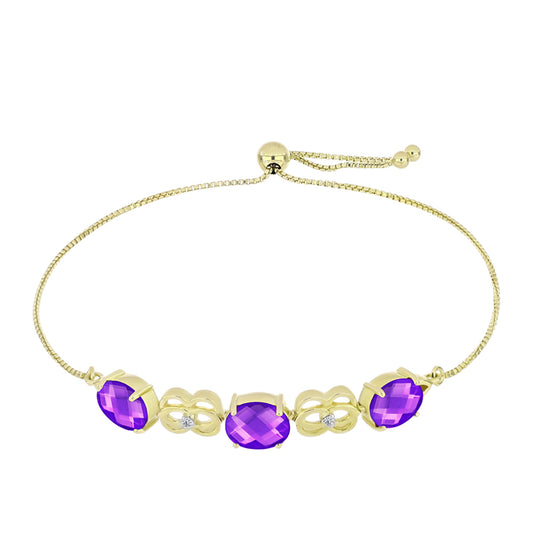 Brățară din Argint 925 Placat cu Aur ( 6.19 grame ) cu Agat Violet și Topaz Alb 5.05 Carate