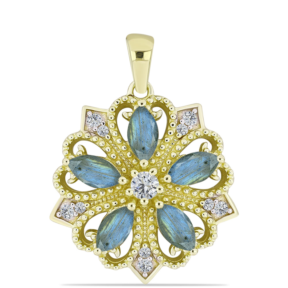 Pandantiv din Argint 925 Placat cu Aur ( 2.69 grame ) cu Labradorit și Topaz Alb 1.51 Carate