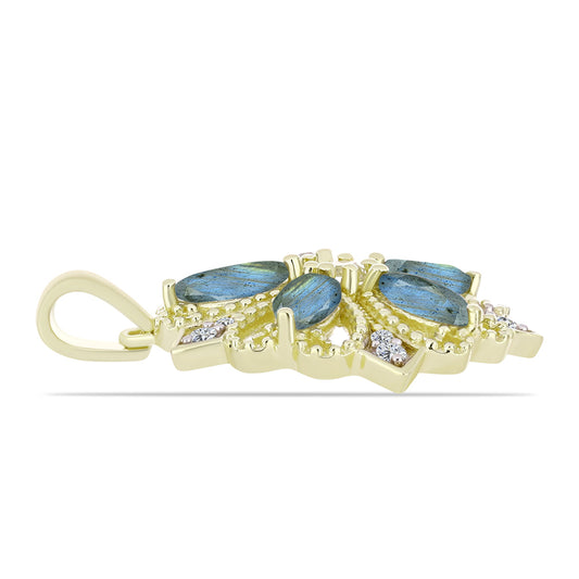 Pandantiv din Argint 925 Placat cu Aur ( 2.69 grame ) cu Labradorit și Topaz Alb 1.51 Carate