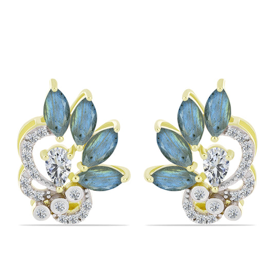 Cercei din Argint 925 Placat cu Aur ( 3.87 grame ) cu Labradorit și Topaz Alb 2.67 Carate