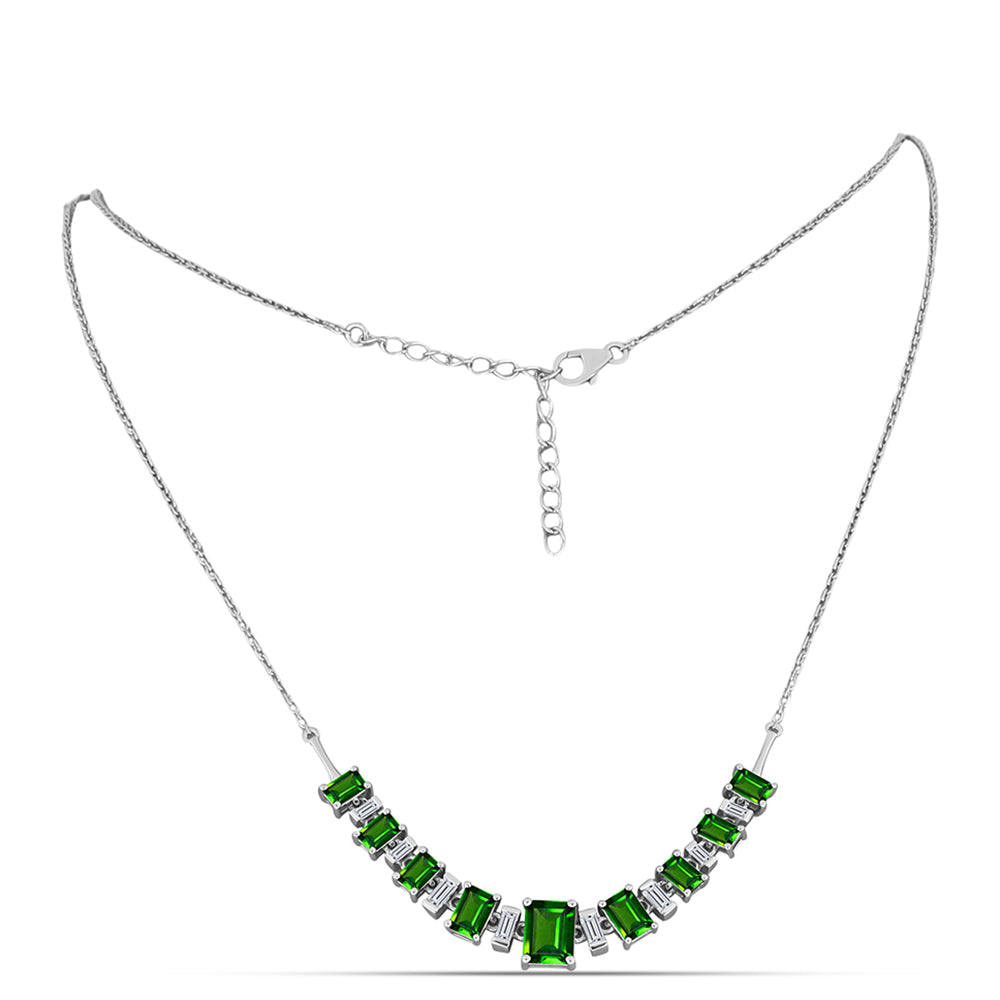 Colier din Argint 925 ( 7.2 grame ) cu Cromdiopsid și Zircon Alb 5.58 Carate 1 