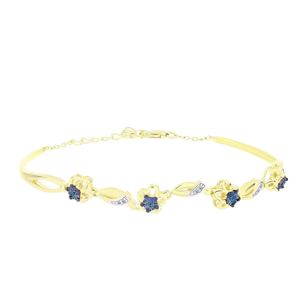 Brățară din Argint 925 Placat cu Aur ( 8.66 grame ) cu Diamant Albastru și Topaz Alb 0.07 Carate 1 
