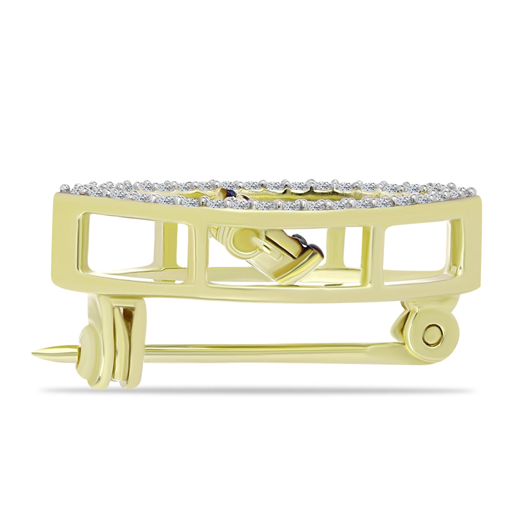 Broşă din Argint 925 Placat cu Aur ( 1.69 grame ) cu Diamant Albastru și Topaz Alb 0.22 Carate 2 