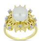 Inel din Argint 925 Placat cu Aur ( 5.96 grame ) cu Perlă de Apă Dulce Albă și Topaz Alb 5.37 Carate