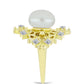Inel din Argint 925 Placat cu Aur ( 5.96 grame ) cu Perlă de Apă Dulce Albă și Topaz Alb 5.37 Carate