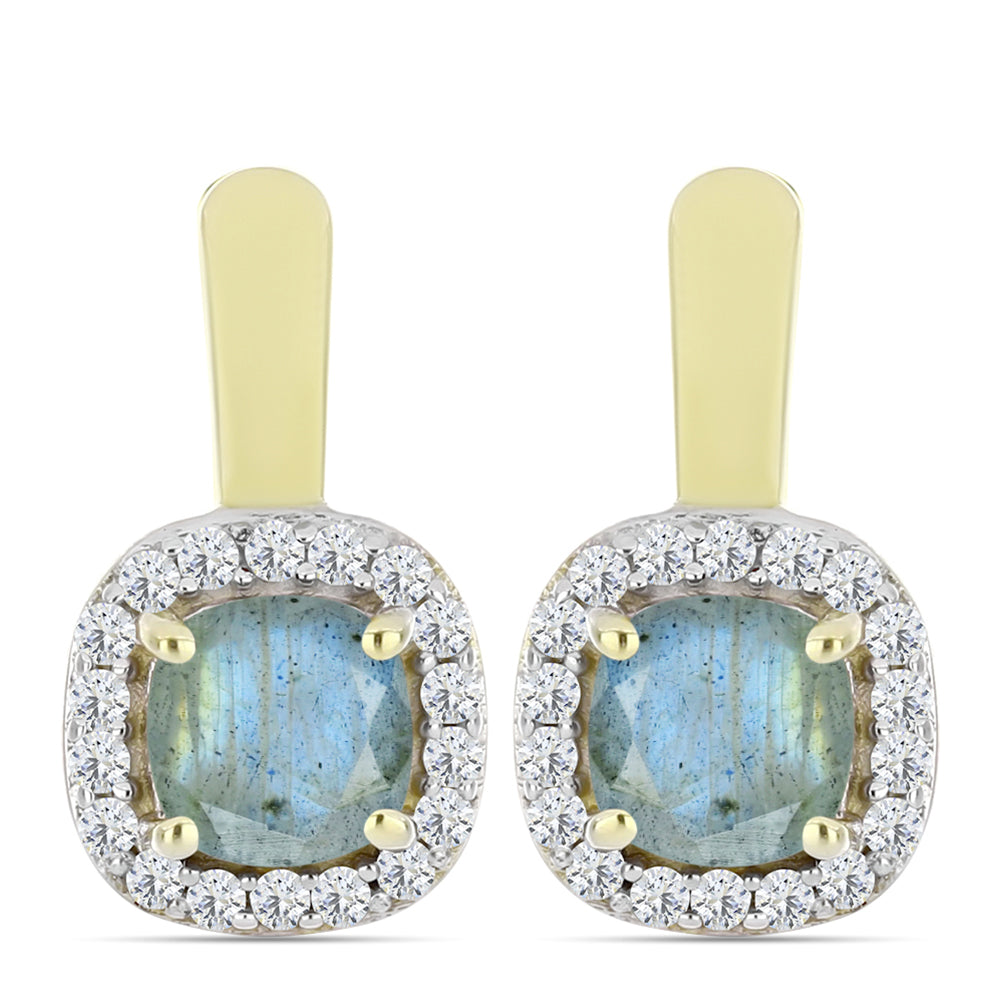 Cercei din Argint 925 Placat cu Aur ( 2.97 grame ) cu Labradorit și Topaz Alb 1.39 Carate