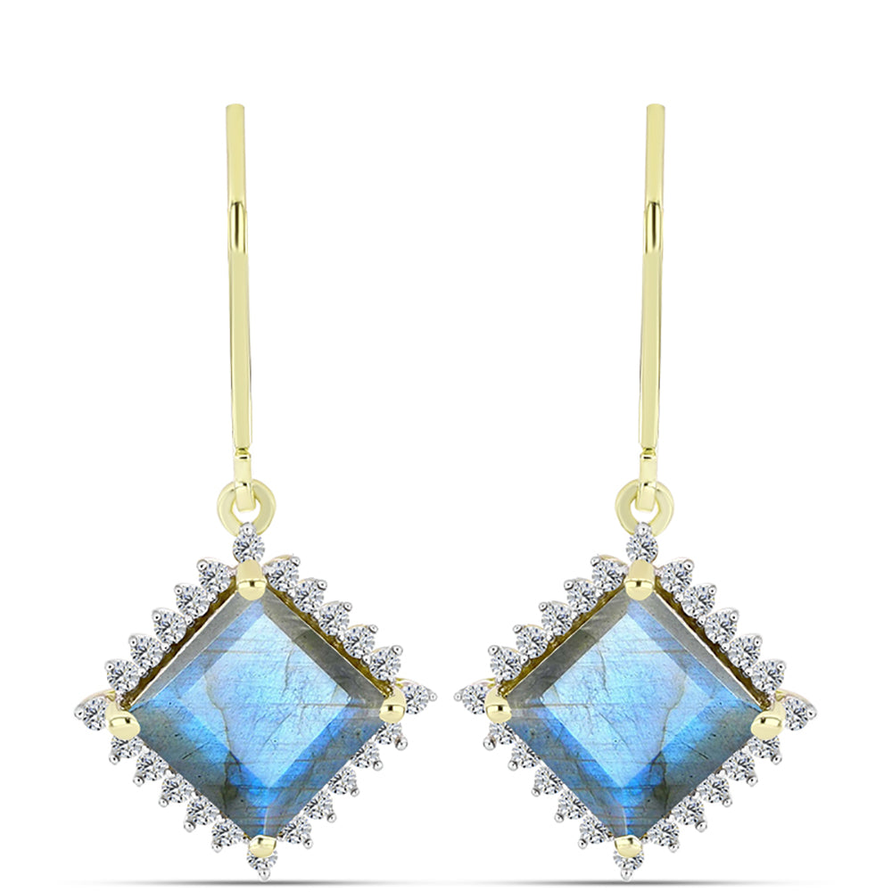 Cercei din Argint 925 Placat cu Aur ( 3.08 grame ) cu Labradorit și Topaz Alb 5.22 Carate 1 