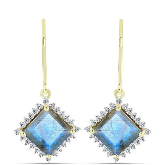 Cercei din Argint 925 Placat cu Aur ( 3.08 grame ) cu Labradorit și Topaz Alb 5.22 Carate