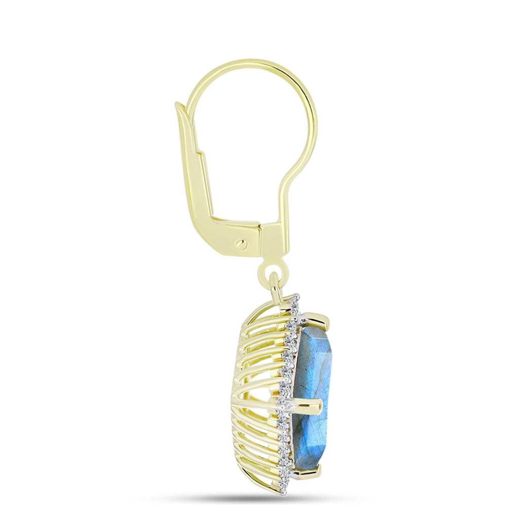Cercei din Argint 925 Placat cu Aur ( 3.08 grame ) cu Labradorit și Topaz Alb 5.22 Carate