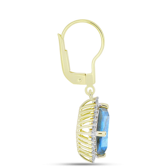 Cercei din Argint 925 Placat cu Aur ( 3.08 grame ) cu Labradorit și Topaz Alb 5.22 Carate