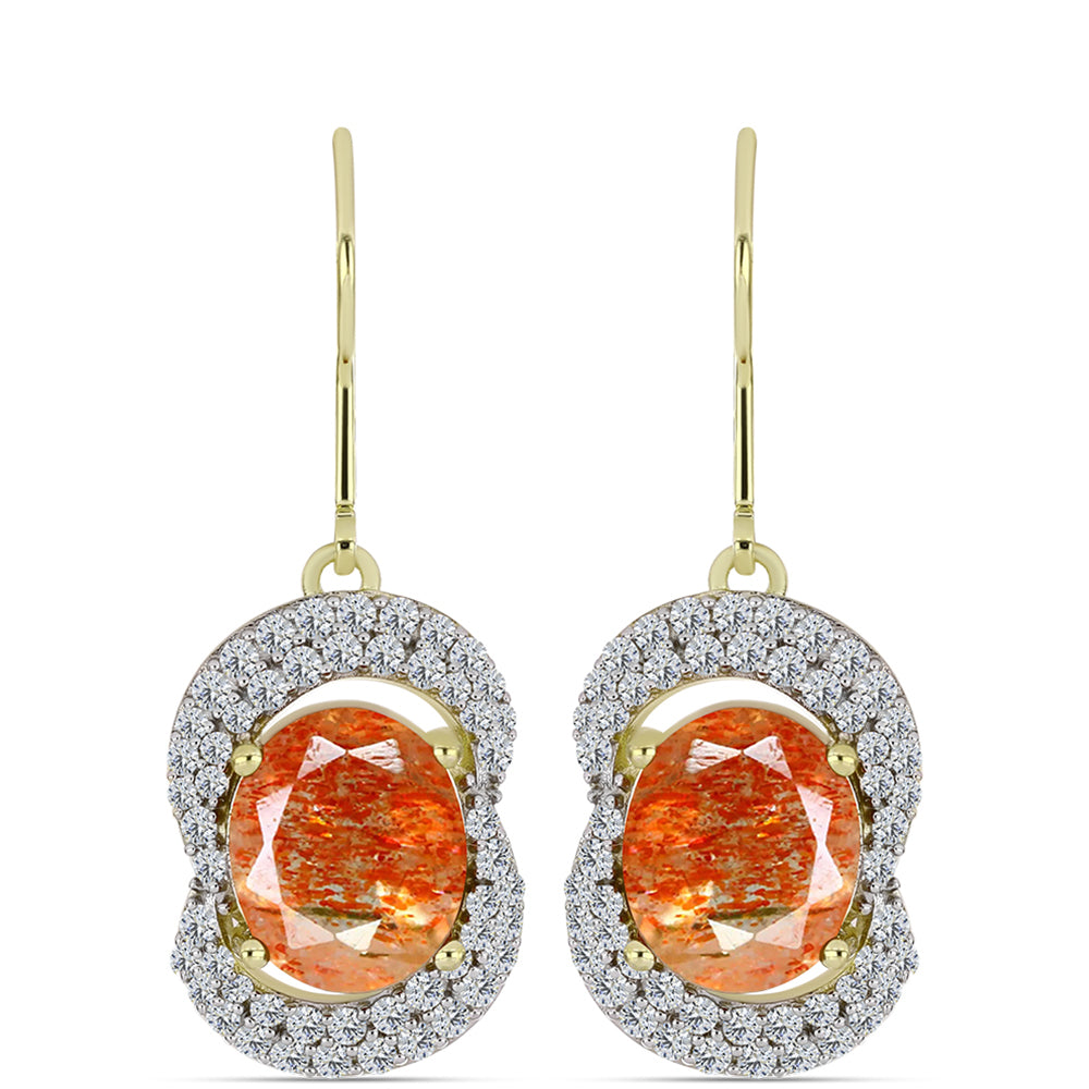 Cercei din Argint 925 Placat cu Aur ( 4.84 grame ) cu Piatra Soarelui Oregon și Topaz Alb 7.36 Carate