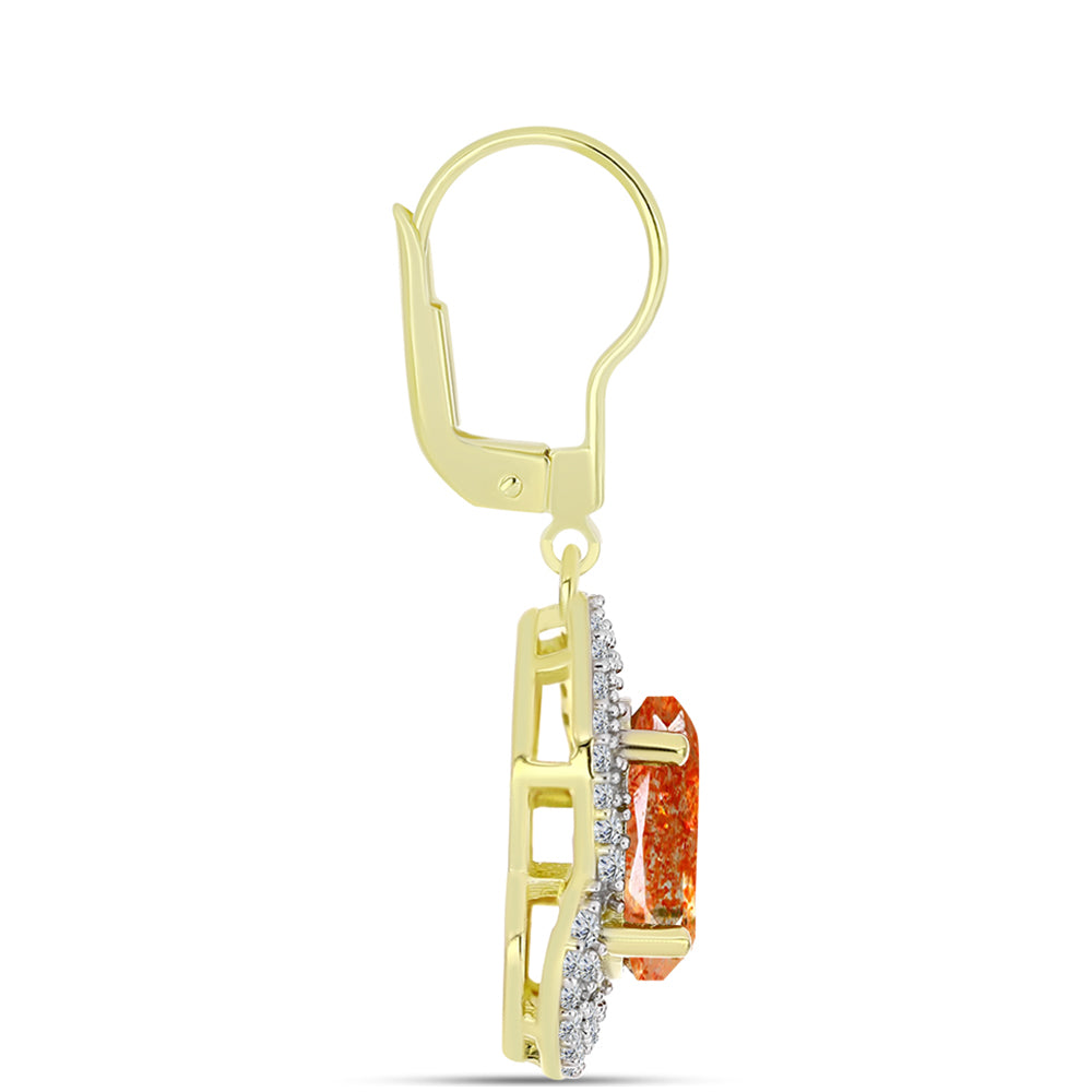 Cercei din Argint 925 Placat cu Aur ( 4.84 grame ) cu Piatra Soarelui Oregon și Topaz Alb 7.36 Carate 2 