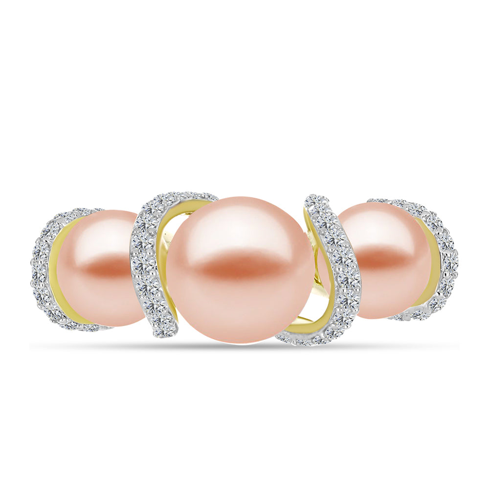 Inel din Argint 925 Placat cu Aur ( 3.46 grame ) cu Perlă de Apă Dulce Piersică și Topaz Alb 5.8 Carate 1 