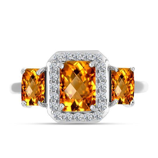 Inel din Argint 925 ( 2.7 grame ) cu Citrin Madeira și Topaz Alb 1.61 Carate