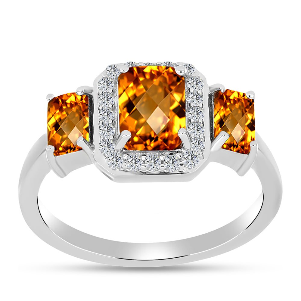Inel din Argint 925 ( 2.7 grame ) cu Citrin Madeira și Topaz Alb 1.61 Carate 3 