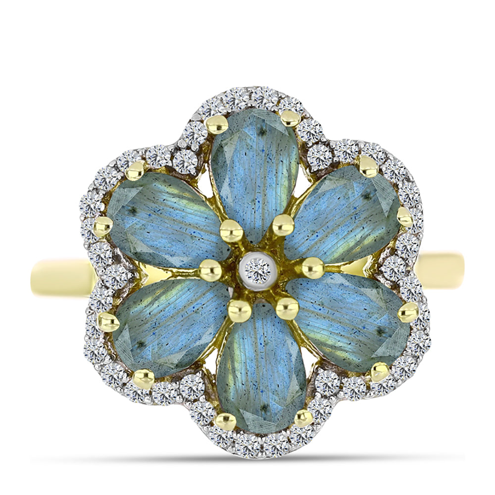 Inel din Argint 925 Placat cu Aur ( 3.35 grame ) cu Labradorit și Topaz Alb 2.9 Carate 1 