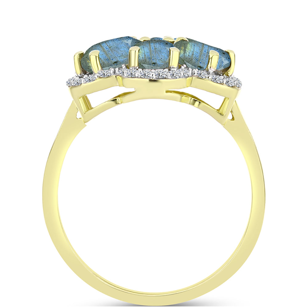 Inel din Argint 925 Placat cu Aur ( 3.35 grame ) cu Labradorit și Topaz Alb 2.9 Carate