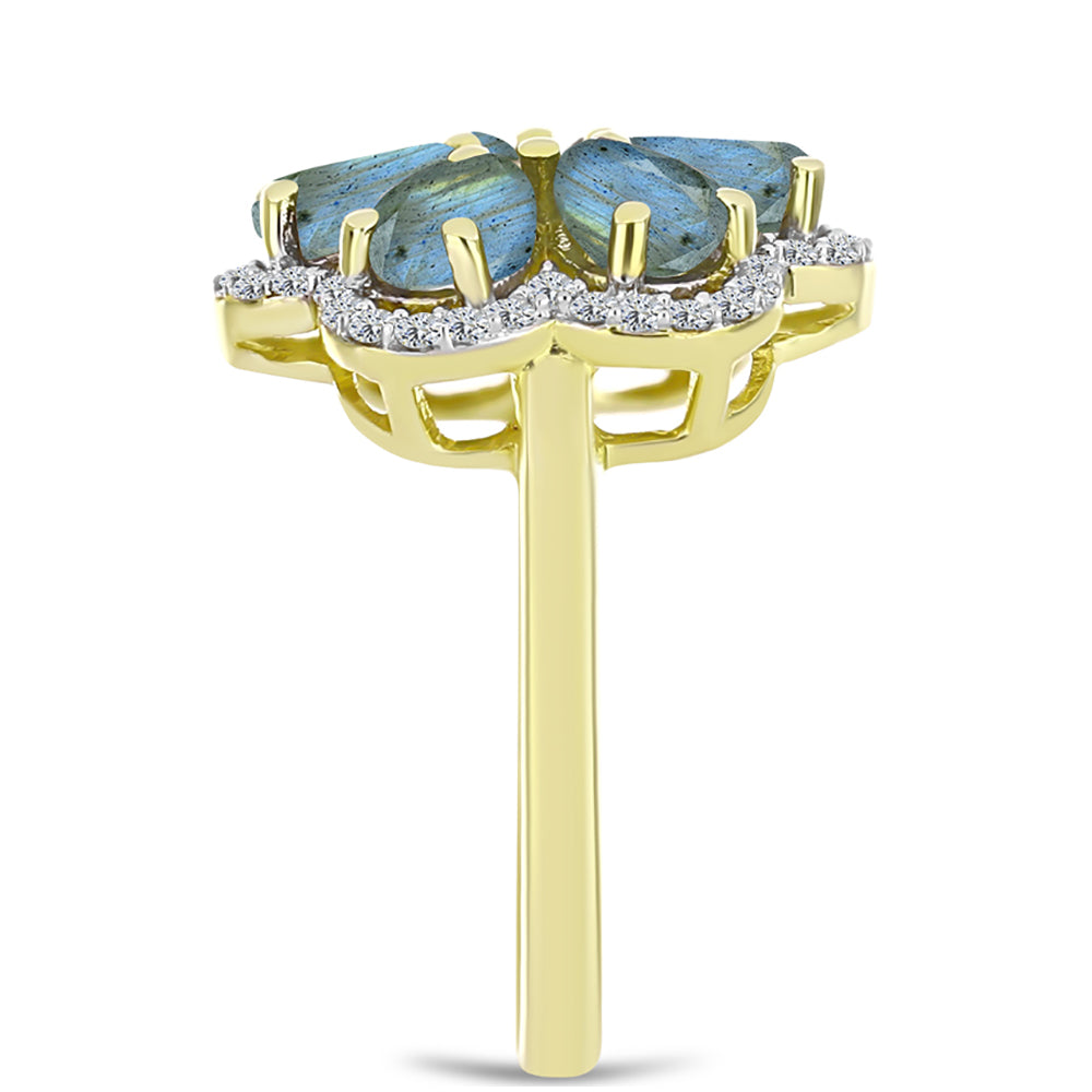 Inel din Argint 925 Placat cu Aur ( 3.35 grame ) cu Labradorit și Topaz Alb 2.9 Carate