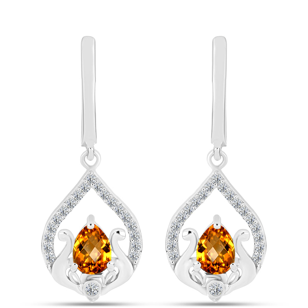Cercei din Argint 925 ( 4.82 grame ) cu Citrin Madeira și Topaz Alb 1.69 Carate