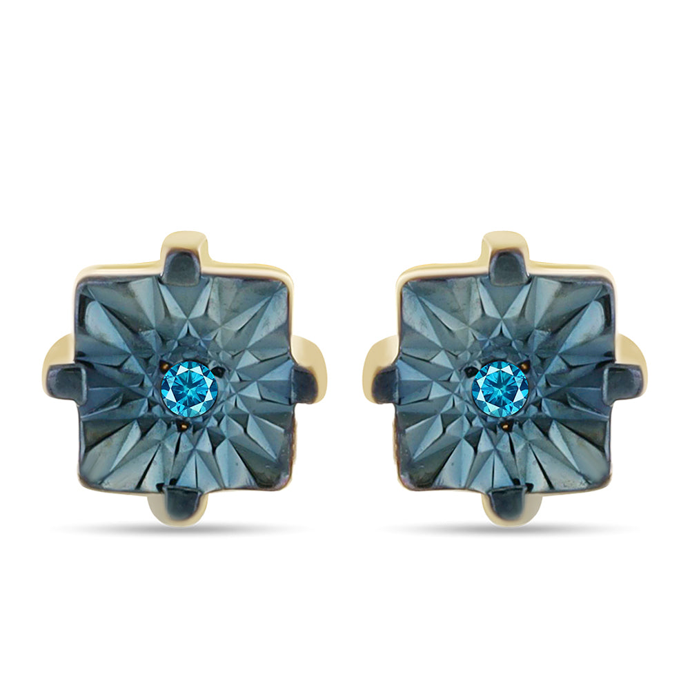 Cercei din Argint 925 Placat cu Aur ( 1.7 grame ) cu Diamant Albastru 0.02 Carate