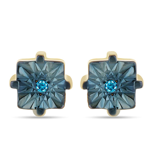 Cercei din Argint 925 Placat cu Aur ( 1.7 grame ) cu Diamant Albastru 0.02 Carate