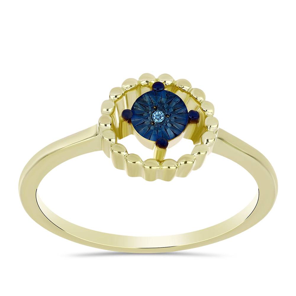 Inel din Argint 925 Placat cu Aur ( 2.49 grame ) cu Diamant Albastru 0.01 Carate 3 