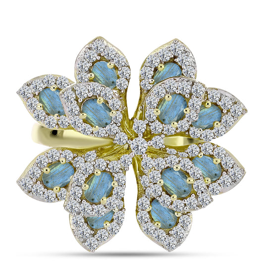 Inel din Argint 925 Placat cu Aur ( 9.79 grame ) cu Labradorit și Topaz Alb 4.57 Carate