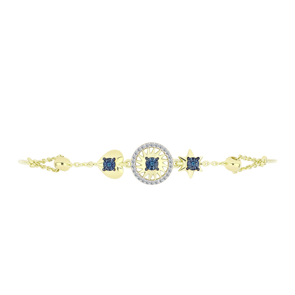 Brățară din Argint 925 Placat cu Aur ( 5.03 grame ) cu Diamant Albastru și Topaz Alb 0.2 Carate 2 