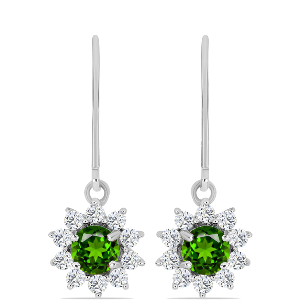 Cercei din Argint 925 ( 2.48 grame ) cu Cromdiopsid și Topaz Alb 1.87 Carate