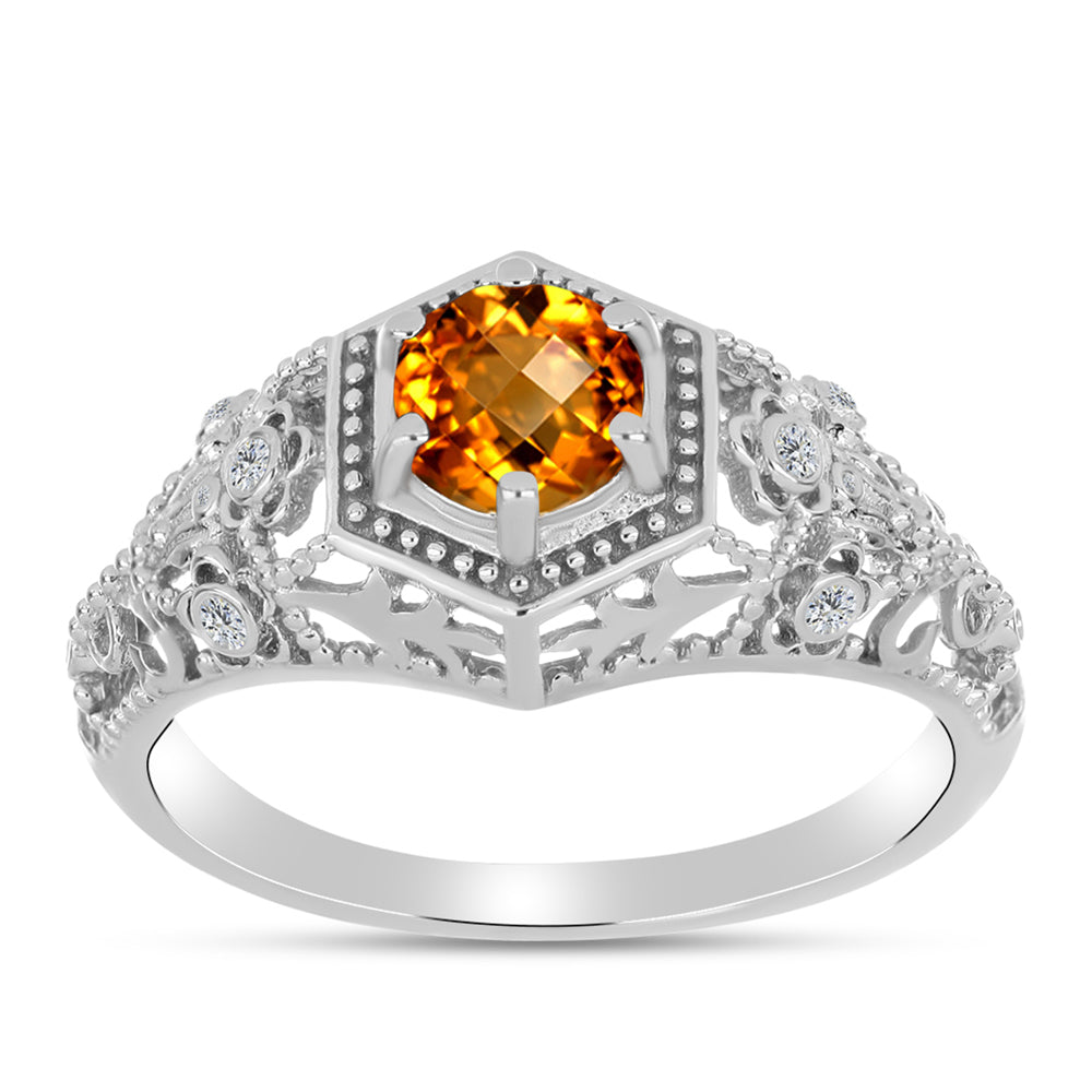 Inel din Argint 925 ( 3.09 grame ) cu Citrin Madeira și Topaz Alb 0.86 Carate